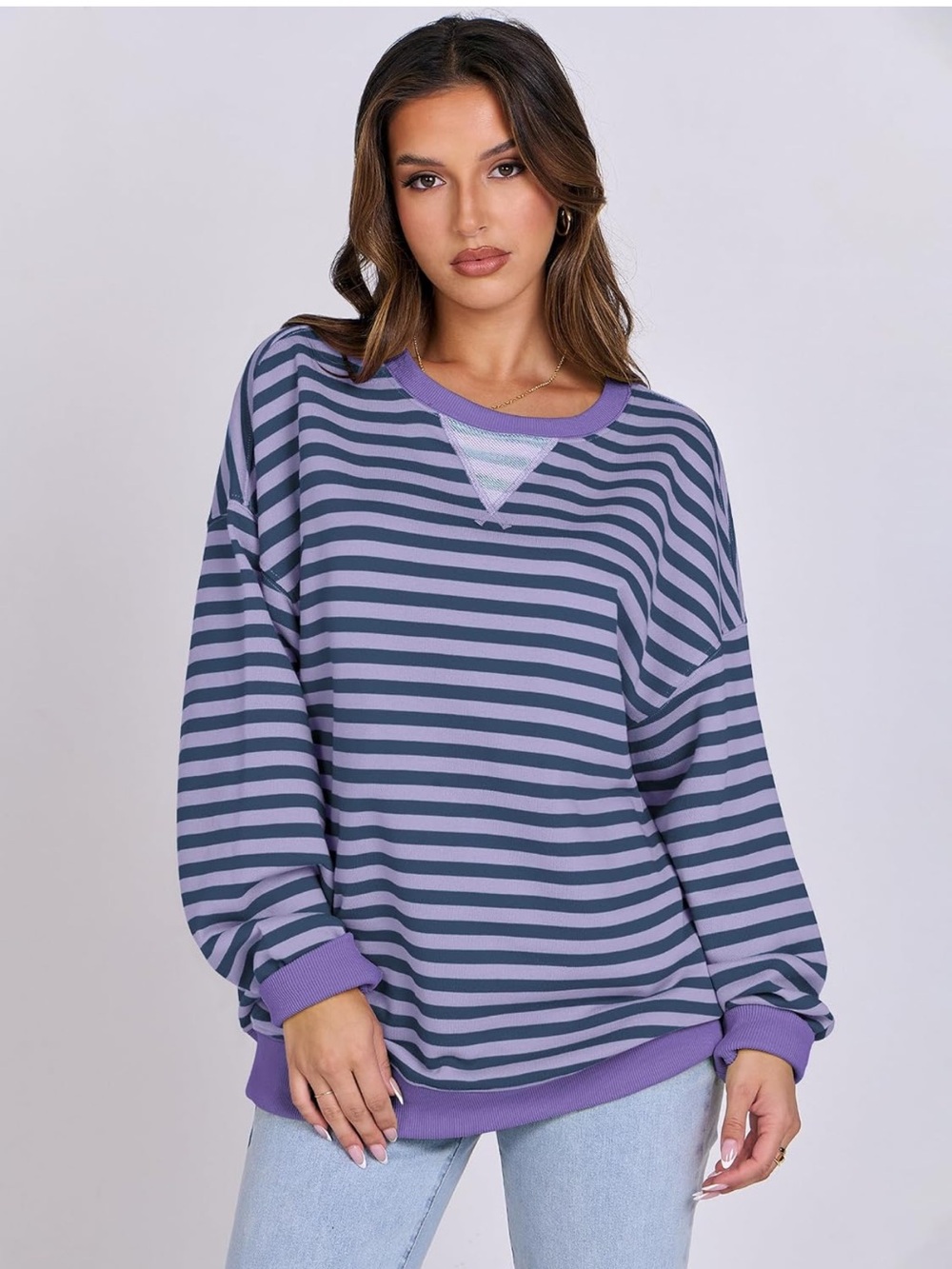 Purple Striped Oversized Sweatshirt - Women’s
